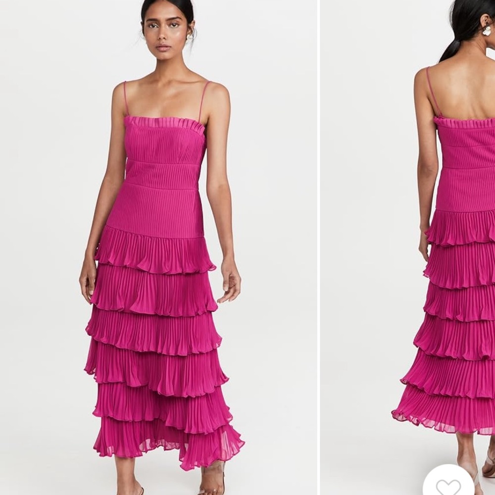 AMUR Fuchsia Tiered Pleated Midi Dress